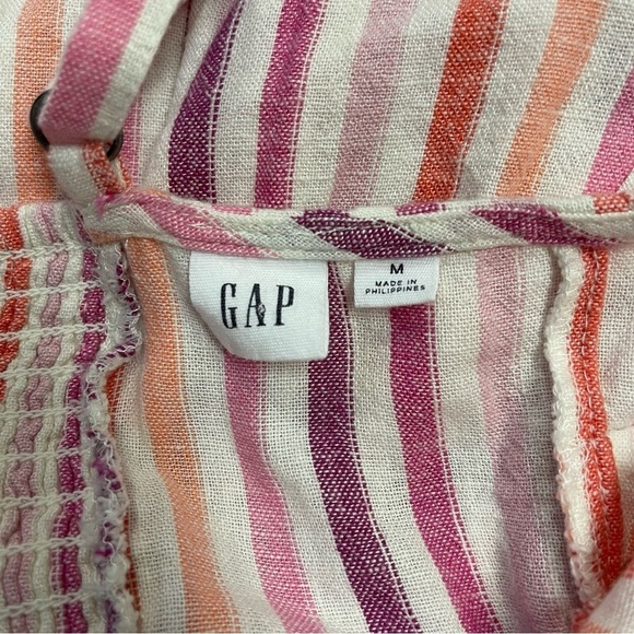 GAP‎ Linen Dress Size Medium Pink Purple Striped Ivory Square Neckline Summer - Picture 9 of 12